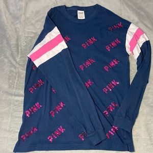PINK VS Logo Sequins Long Sleeve Tee